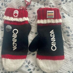 Canada Knit Mittens with Red and White Stripes